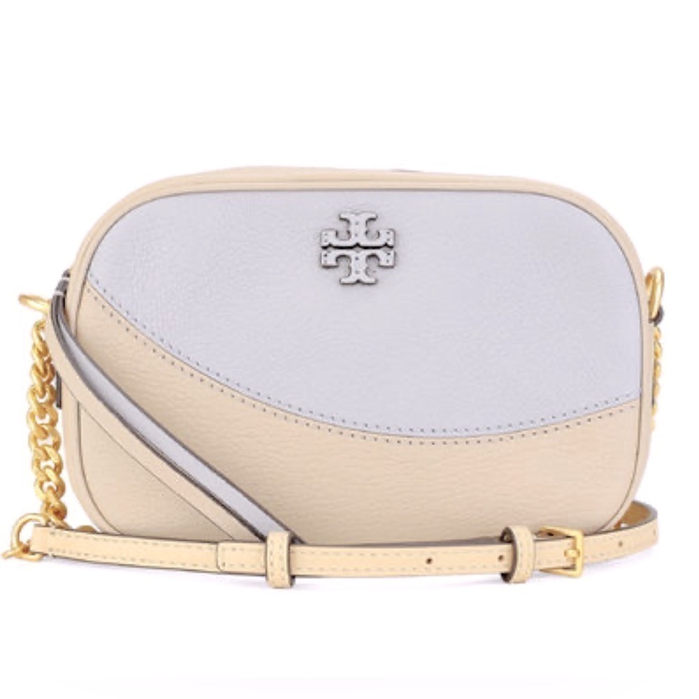 Tory Burch Two-Tone Cream and Light Gray Leather Crossbody Bag